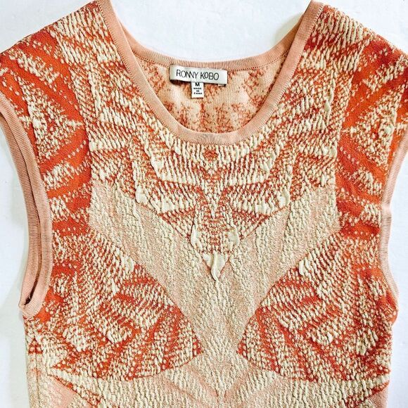 Ronny Kobo Tropez Blister Stitch Victoria Midi Textured Dress Coral Nude Combo M - Picture 13 of 13